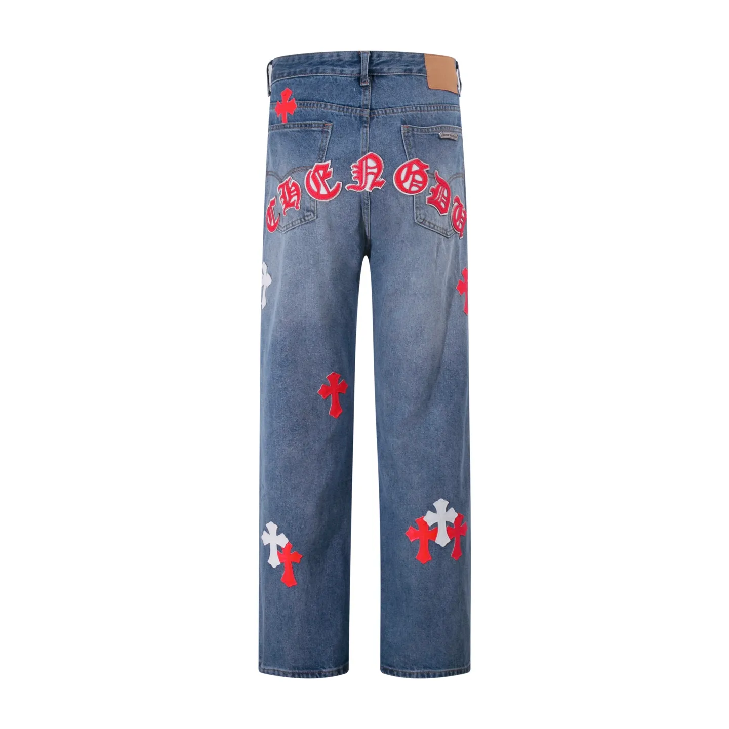 P260 Style No.: H907 Croxin & 𝐂𝐡𝐫𝐨𝐦𝐞 𝐇𝐞𝐚𝐫𝐭 ss25 blue pants red leather Sanskrit leather limited patchwork jeans. Styles with different washed textures are very friendly to people with thin legs. The slightly flared version perfectly modifies the leg shape. The timeless and moderate length makes it easy to match and match. It is the basis for various styles and is a must-have in your wardrobe! The fabric is stiff but also makes the upper body soft without losing texture. The washing process is even more perfect. It is a must-have item for everyone! ! ! Washed wheat, hang tag, pants label, three labels complete Color: blue Size: 28-30-32-34